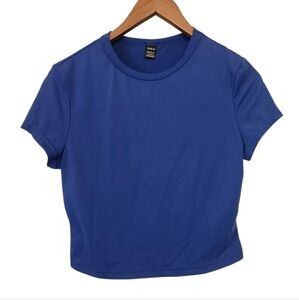 Blue Fitted Crop‎ T-Shirt Short Sleeve Women's Large